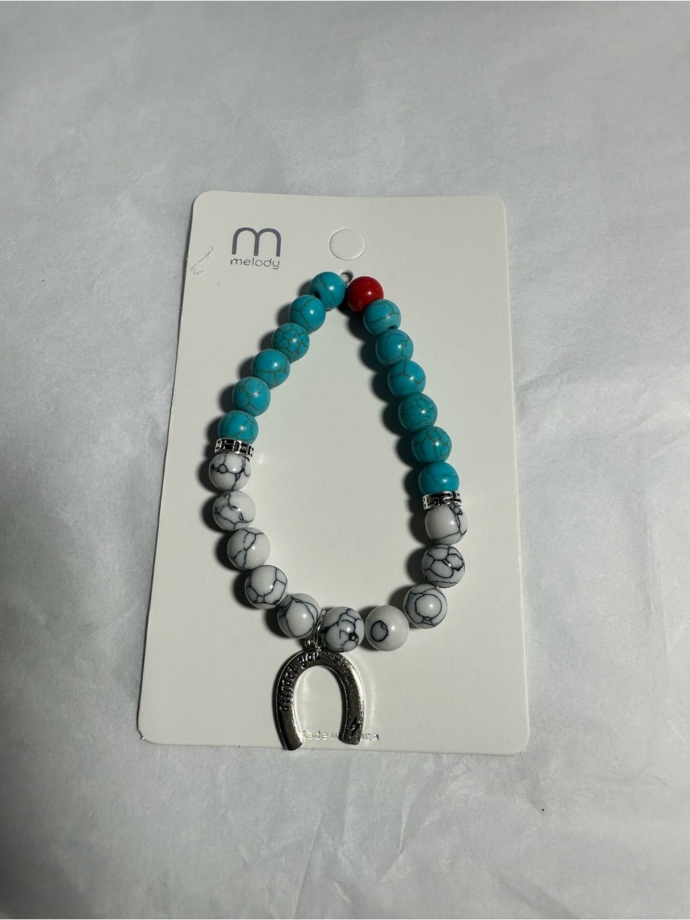 Melody Beaded Horseshoe Bracelet - Turquoise, White, Red